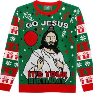 Go Jesus, It’s Your Birthday Ugly Christmas Sweater – Funny Holiday Sweater for Men & Women