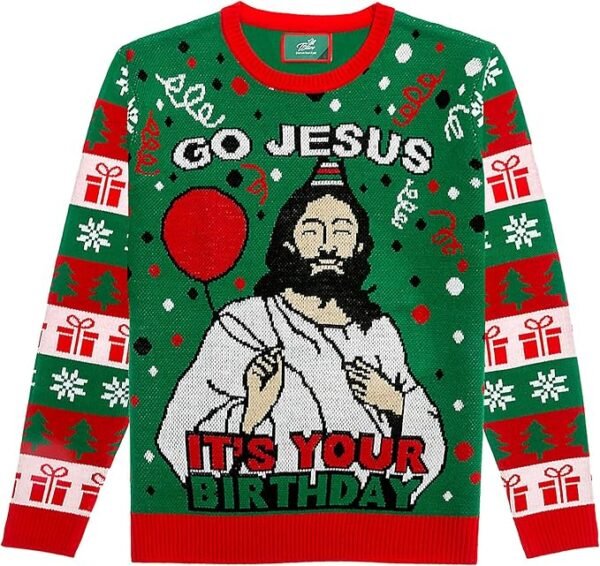 Go Jesus, It’s Your Birthday Ugly Christmas Sweater – Funny Holiday Sweater for Men & Women