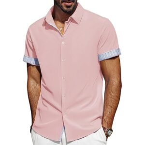 PJ PAUL JONES Men's Wrinkle-Free Plaid Button-Down Shirt, Short Sleeve