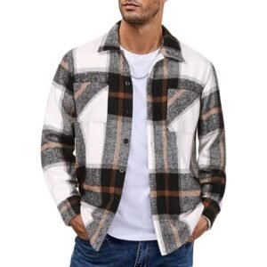 COOFANDY Men's Flannel Shirt Jacket Plaid Long Sleeve Fleece Shacket