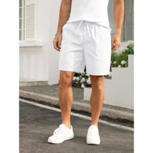 RQP Men's Cotton Linen Shorts Casual Drawstring 7" Inseam Stretch Summer Beach Wear