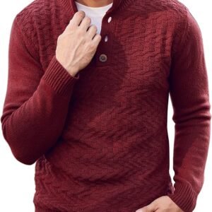 Men Mock Neck Button Sweater