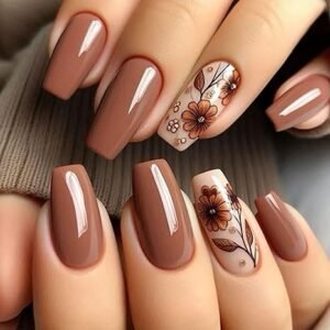 glossy brown fake nails