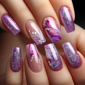Cute Purple Acrylic Press on Nails